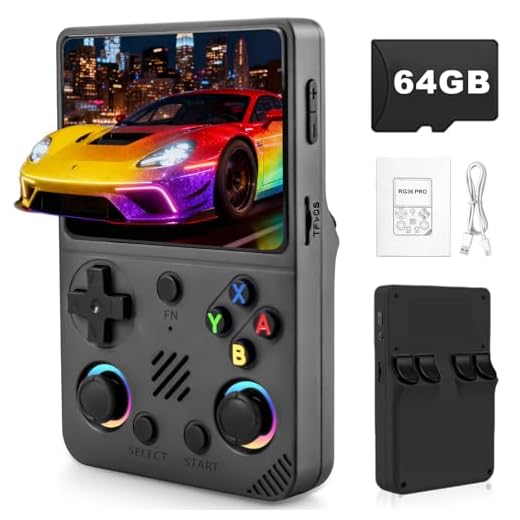 Forlarme RG36PRO Retro Video Game Console-Support 30000+ Classic Games,3.5" IPS Screen,Open Source System,64G TF Card,3000mAh Battery,Portable Console for Teen or Partner - Gift for Christmas - Black