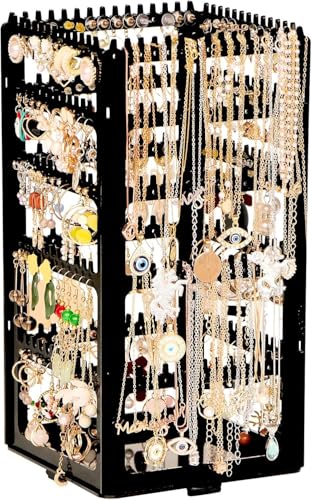 Image of VERAT Rotating Earrings Stand Jewelry Display Organiser /Earrings organiser /Jewellery towers /jewellery stands /earring organizer Container for Home Wardrobe & Cupboard (Black)