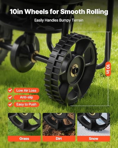 Image of VEVOR Broadcast Spreader, 9.8ft Spreading Width, Push Broadcast Spreader with 10 inch All-Terrain Tires, Adjustable Flow Control, 15lbs Capacity Hopper, Lawn Spreaders for Fertilizer Seed Small Home Use