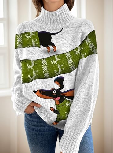 Womens Christmas Cute Sweater Turtleneck Long Sleeve Loose Chunky Graphic Knit Sweaters Casual Pullover Jumper Tops2