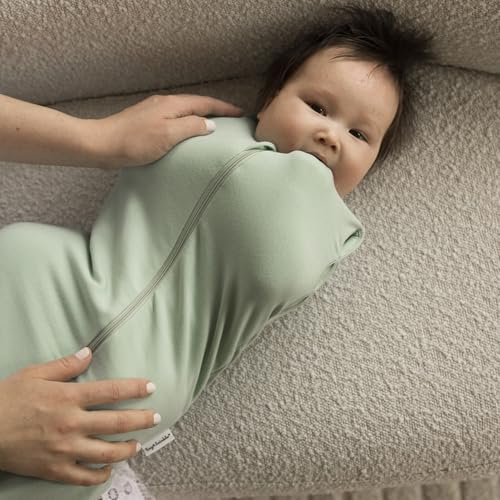 Image of Tiny Twinkle Baby Sleep Sack 0-3 Months 1.0 TOG, Cotton & Elastane Wearable Blanket, Swaddle Transition Micro-Fleece, Machine Washable (Sage)