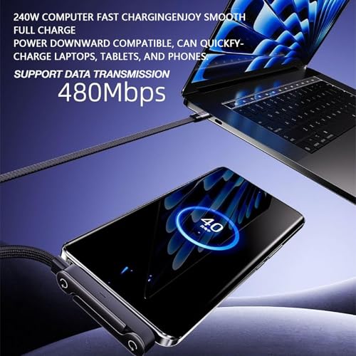 Image of Sideways Phone Charger, 2-in-1 Invisible Holder Charger Cable - Fast Charging Cord with Built-in Phone Stand, Sideways Charging Cable with Stand for Smartphones Tablets (C-C)