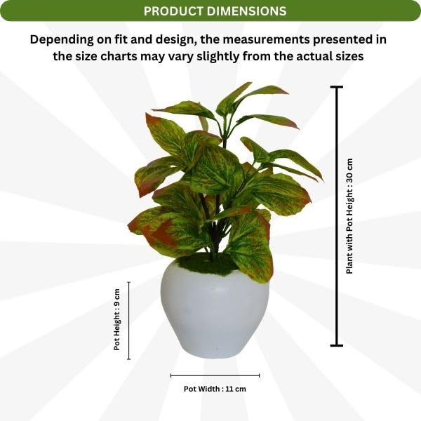 Image of fancymart Artificial Plant Leaves in Apple Pot (30 cm Height) | Small Potted Plant for Office Desk | Home Decor for Living Room | Cafe & Restaurant Table Decoration