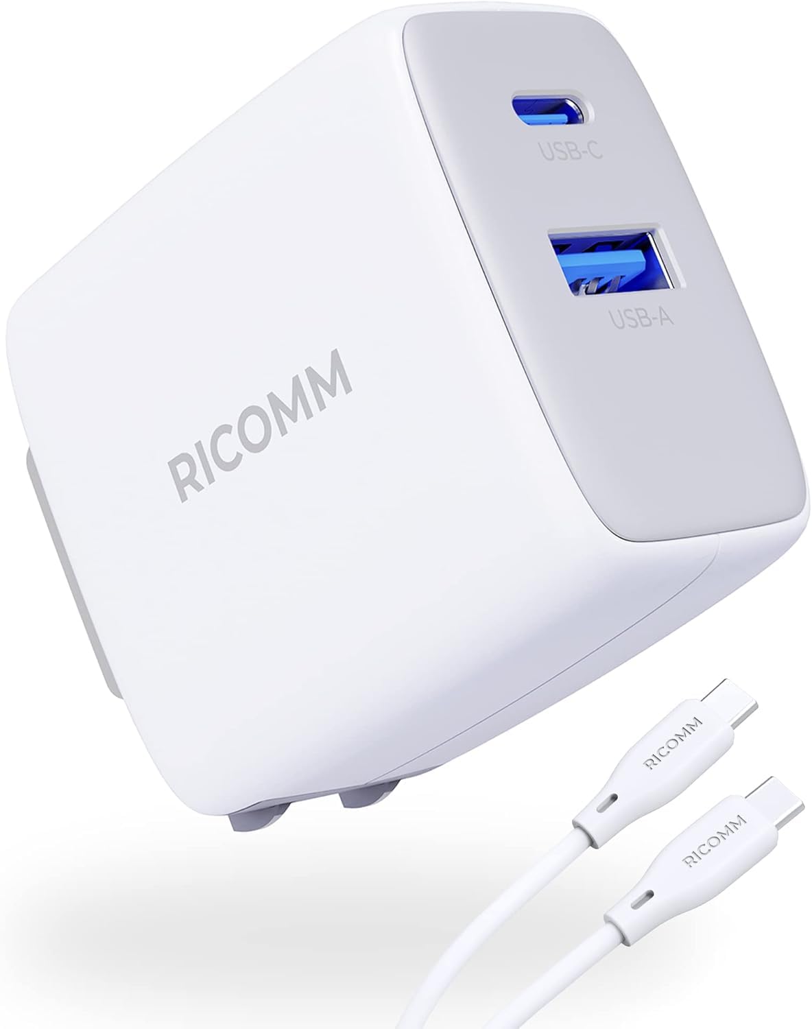 RICOMM USB-C Charger 65W, GaN PPS Phone Fast Charger (6.8FT Soft Silicone Cable Included) Travel Wall Charger Foldable Plug for MacBook, Phone Pro Max
