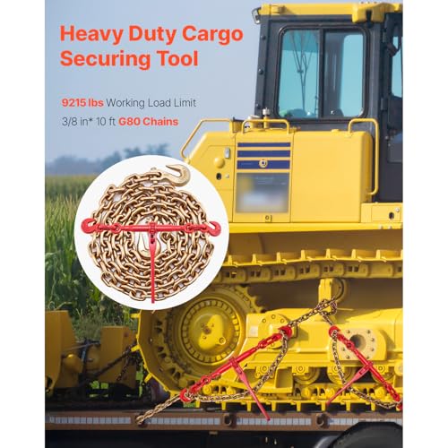 VEVOR Chain and Binder Kit 3/8in-1/2in, G80 Chains Ratchet Load Binders 9215lbs Working Strength, Ratchet Binders and Chains, 3/8in x 10ft G80 Chains, for Truck, Tie Down, Hauling, Towing