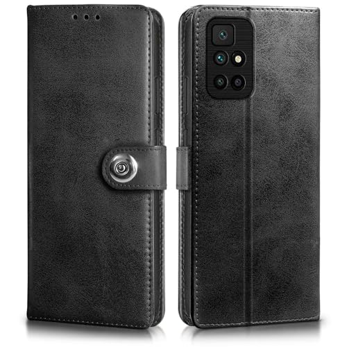 Image of WOW IMAGINE Shock Proof Flip Cover Back Case for Xiaomi Mi Redmi 10 Prime (Magnetic Button Flip Case | Wallet Pockets & Stand | Leather Finish | Haze Black)