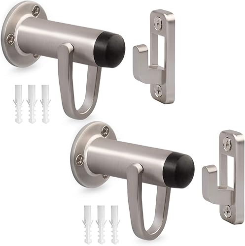 Miniatura 9 de HOMOTEK Paquete de 2 topes de gancho de pestillo resistentes, tope de soporte de puerta con amortiguador de sonido, protector de pared de goma para