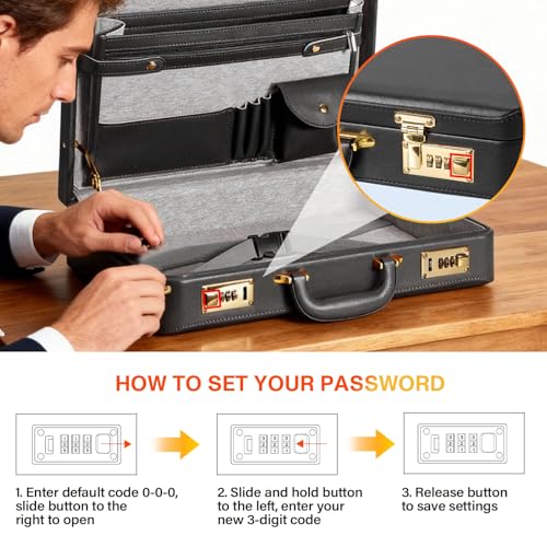 LOCKCURX Briefcases for Men, Anti-Theft Dual Lock Briefcase with 16 Inch Laptop Compartment, Waterproof Faux Leather, Brief Cases Men with Multi File Organizer, Perfect for Office, Travel (Black)