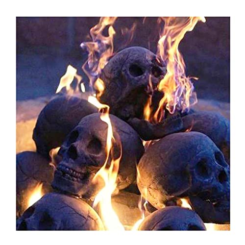 Terrifying Human Skull Fire Pit, Fireproof Imitated Human Skull Ceramic, Durable Reusable Fire Pit Skulls, Halloween Skulls Shaped Fire Stones for Fire Pits Bonfire Campfire Fireplaces (6PCS)