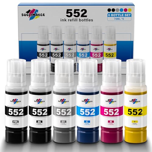 552 Ink Refill Bottles 6 Pack (NotSublimation Ink) Compatible Replacement for Epson Ecotank Photo ET-8550 ET-8500 ET8550 ET8500 8550 8500 Printer, T552 Ink Refill Bottles (BK Pigment, PB C M Y GY Dye)