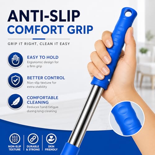 Image of Ultra Premium 360 Spin Mop Stick Rod with Stainless Steel Handle | Adjustable & Extendable Heavy Duty Mop Handle | Floor Cleaning Refill Rod Compatible with Spin Mop (Blue) (2 Heads)