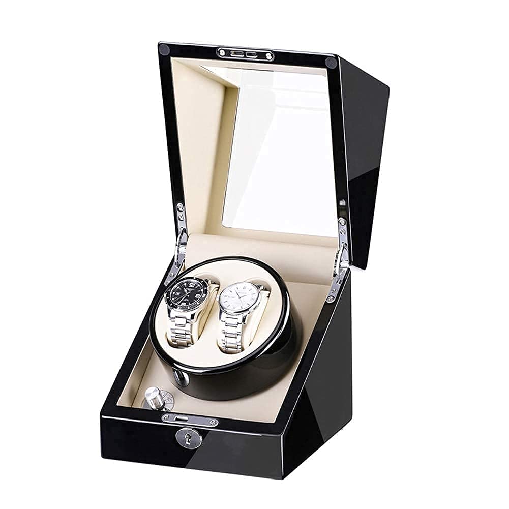CGCSYZ Watch Watch Winder For 2 Watches Storage Dispaly Case With Quiet Motor 5 Rotation Mode Setting Wood Shell Piano Finish Not Include Watches (B A)