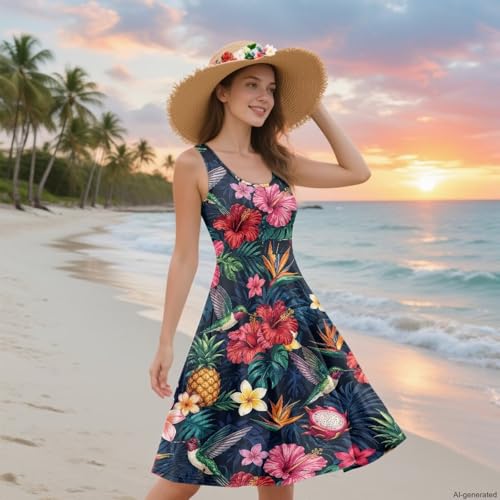 Image of TOADDITDO Womens Summer Sleeveless Tank Dress with 2 Side Pockets XS-4XL Plus Size