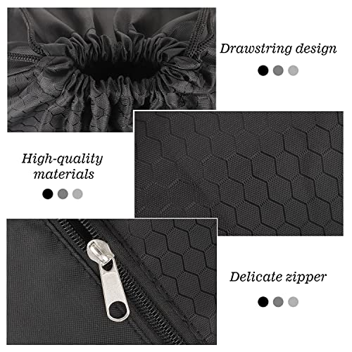 Image of Drawstring Backpack Bag, Waterproof Draw String Back Sack with Zip Pocket, Gym Drawstring Bags Swim Bag for Men Women