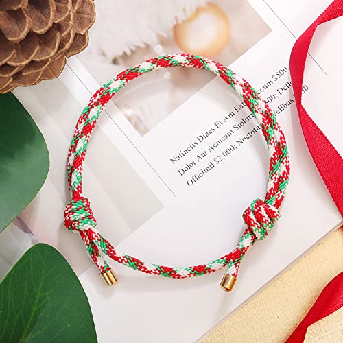 Image of 4 Pcs Christmas Bracelets Adjustable Xmas Rope Bracelet Christmas Red Green Strand Bracelet for Christmas Holiday Party Accessories for Family Friend-Gold