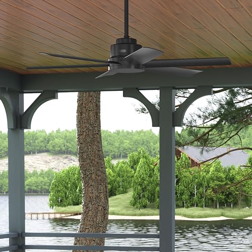 Hunter 52 inch Outdoor or Indoor Ceiling Fan No Light - Black Ceiling Fan without Light, For Patio, Porch, Garage, or Living Room, Standard Mount, 6 Blades, Wall Control - Kennicott 51180, Matte Black