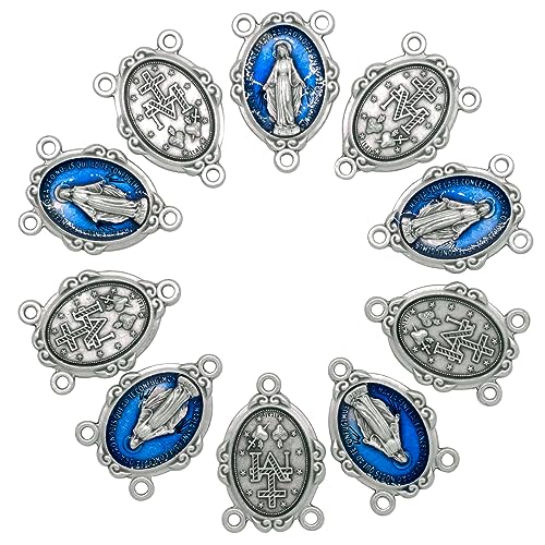 VILLAGE GIFT IMPORTERS Miraculous Medal Rosary Center Beads | Blue or Silver-tone | Great for DIY Rosaries, Jewelry, and Chaplets | Catholic Religious Craft Supplies | Mother Mary Devotional