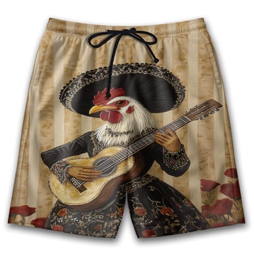 Chicken Men's Swim Trunks - Chicken Lover Mens Swim Trunks with Mesh Lining Swimwear Bathing Suits Set 06