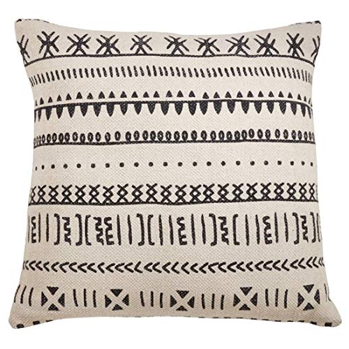 Fennco Styles Eclectic Mudcloth Pattern Cotton Decorative Throw Pillow Cover 22" W X 22" L - Natural Geometric Pillow Case for Home, Couch, Living Room, and Bedroom Décor