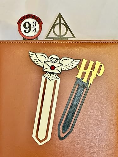 Image of Pack of 4 | Wizarding World Bookmarks | Hogwart Theme Collection with Owl Post, Lightning, Platform 9, Deathly Hallows Designs | Ecofriendly Bioplastic (HP Wizard Theme)