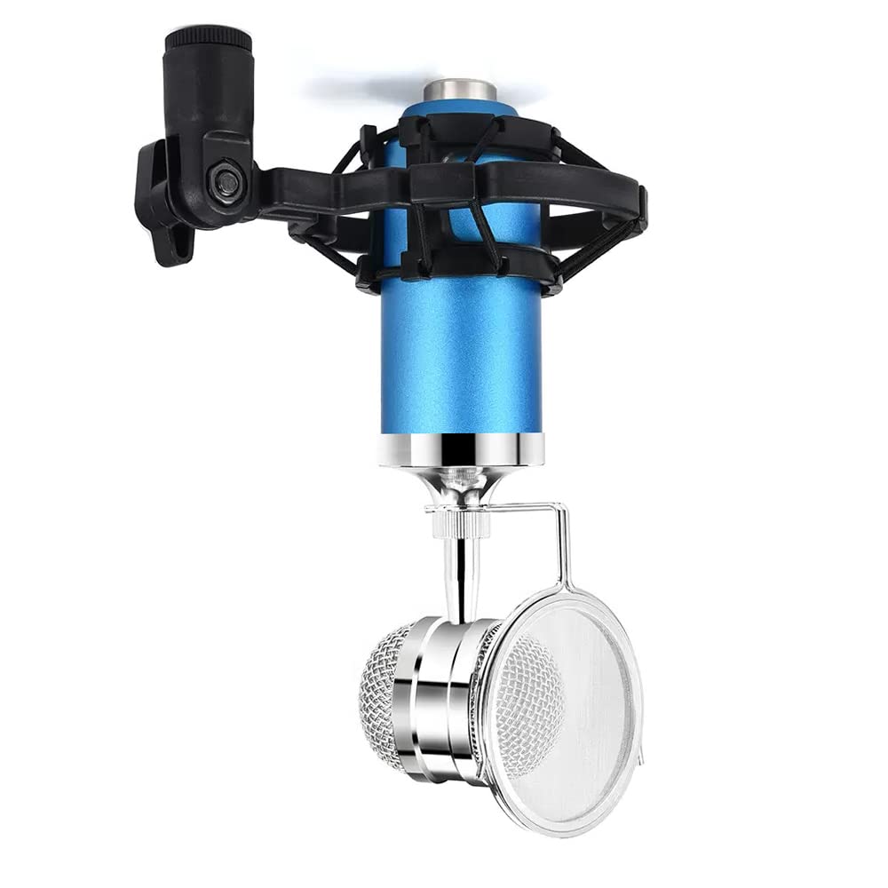 CEZO BM3000 Broadcasting Studio Recording Condenser Microphone Mic Kit Podcast Mic with Shock Mount Pop Filter Need Extra Phantom Power (Blue)