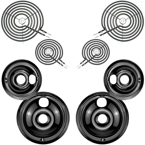 Electric Stove Burner Drip Pans WB31M19(8) WB31M20(6) and Electric Stove Top Burner WB30M1(6) WB30M2(8) Compatible for G-E Hot-point Ken-more General Electric Stove Parts by MIFLUS