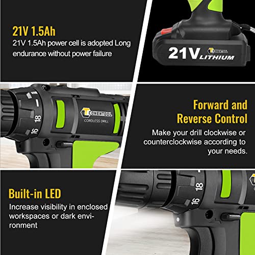 ESSGOO 21V Akkuschrauber Set, Akku bohrschrauber mit 2x 1500mAh Akkus, 42 N.m Max schlagbohrschrauber, Drehmoment auf 18… – Bild 4
