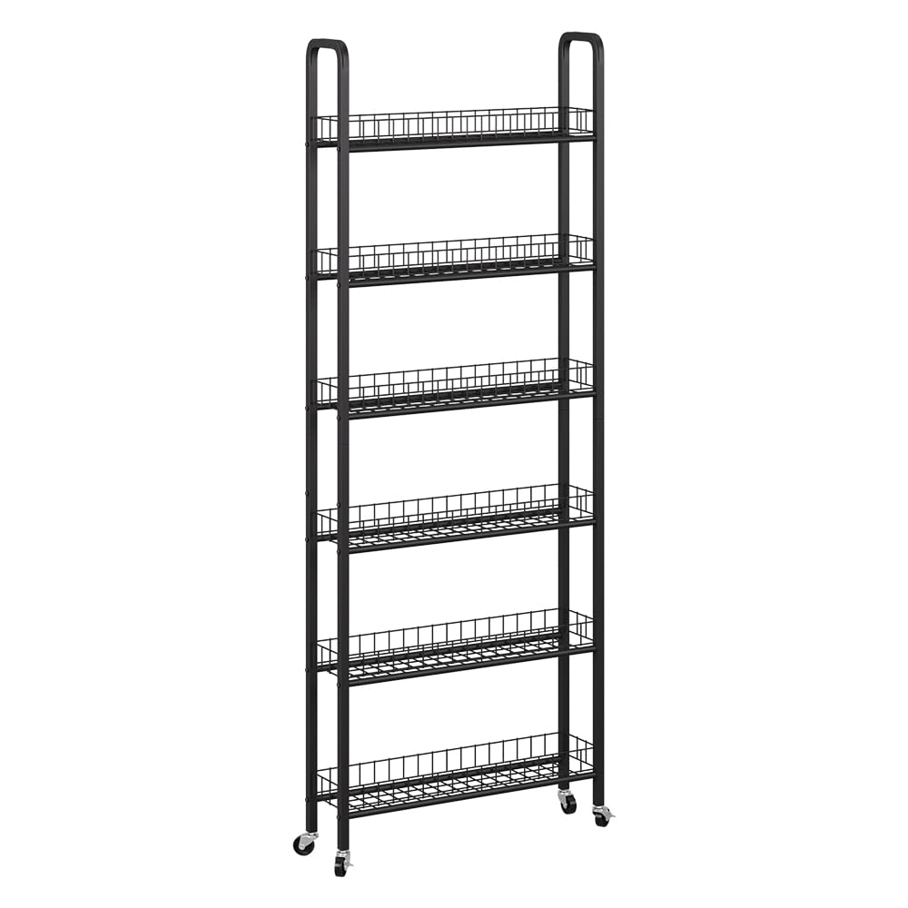 Vicco Piedistallo mobile Rolivo, Nero, 58 x 15 cm con 6 scomparti, posizionabile in modo flessibile su ruote per spazi stretti