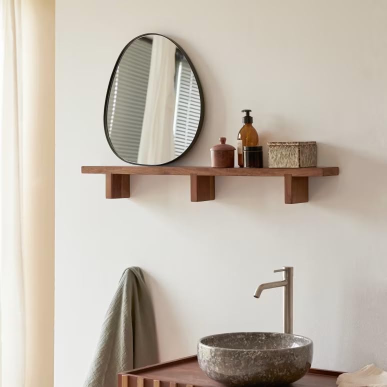 Image of 3 Years Warranty Sheesham Wood Wall Shelf for Living Room Bathroom | Floating Shelf Wall Mounted Display Rack for Decor Plants Toiletries | Minimal Modern Storage Organizer | Space Saving| Rosewood