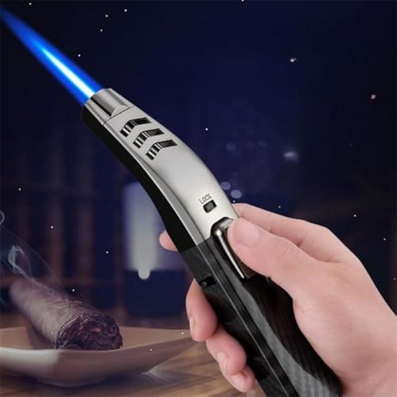 Welding Butane Torch Lighter, Windproof Direct Flame Lighter, Refillable Lighter with Safety Lock, with Gift Box, Suitable for Camping Kitchen Cooking and More (No Gas)(Black)