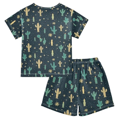 ALAZA Cute Cactuses and Stars Pajama Set Short Sleeve Sleepwear Soft Lounge Nightwear2