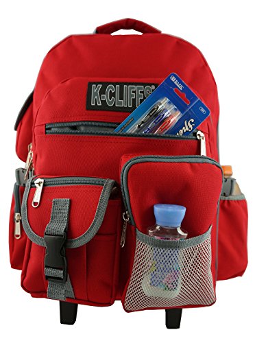 K-Cliffs Rolling Backpack Wheeled School Backpack Book Bag Daypack With Multiple Pockets Red #TOP3
