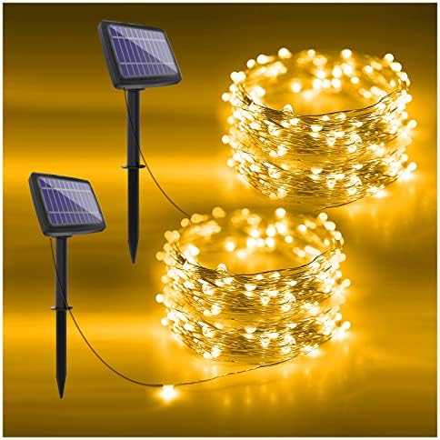 DAYBETTER Solar String Lights, 2 Pack 50Ft 150 LED Solar Fairy Lights Waterproof, 8 Modes Copper Wire Solar Christmas Decorations Lights Outdoor for Tree Christmas, Garden, Party (Warm White)