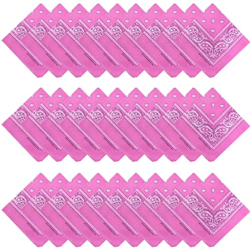 30PCS Bandanas Unisex Paisley Bandanas Bulk Multi-Purpose Headband Cowboy Head Wrap Scarf for Women Men Boys Girls (Pink)