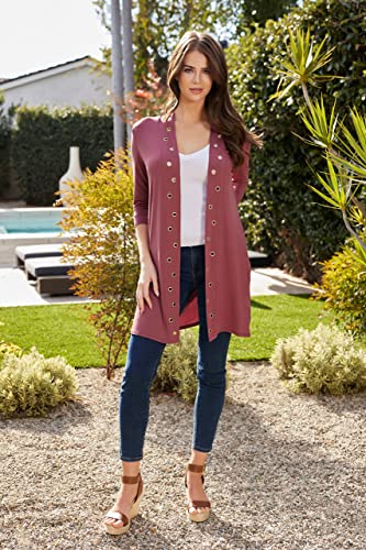 Women's Cardigan Long Open Front Knit Cardigan With Gold Grommet Detail #TOP2