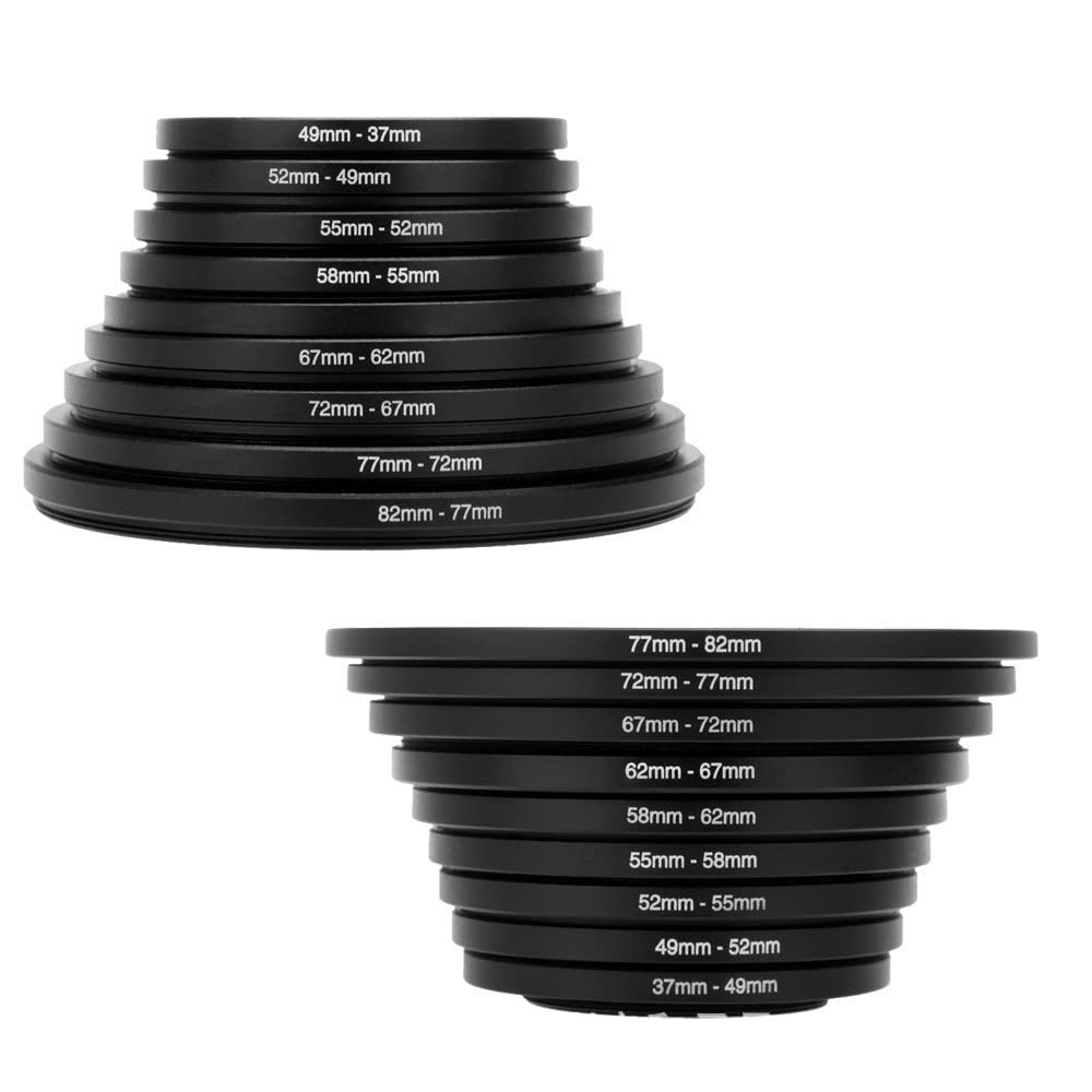 zalati Set di adattatori per anelli filtranti, 18 anelli adattatori in metallo per filtri per lenti fotografiche, 9 anelli Step Up e 9 anelli Step Down