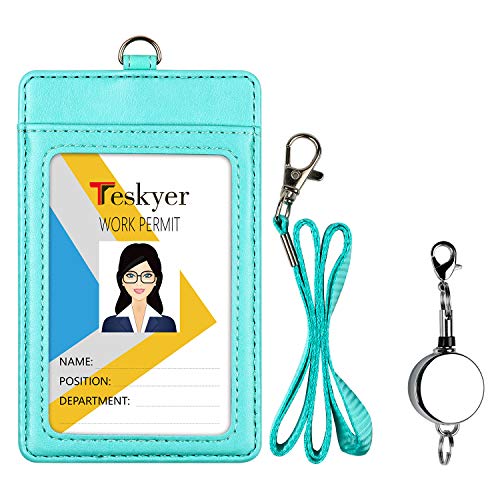 Teskyer Id Badge Holder With Retractable Lanyard, Easy Swipe Premium Pu Leather Id Card Holder With 2 Card Slots For Work Id, School Id, Metro Card And Access Card #TOP1