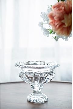 Glass Pedestal Vase with Textured Clear Finish, Decorative Accent Bowl, for Mantel, Tabletop, Flowers, or Centerpiece Display, 7.5 x 6.5