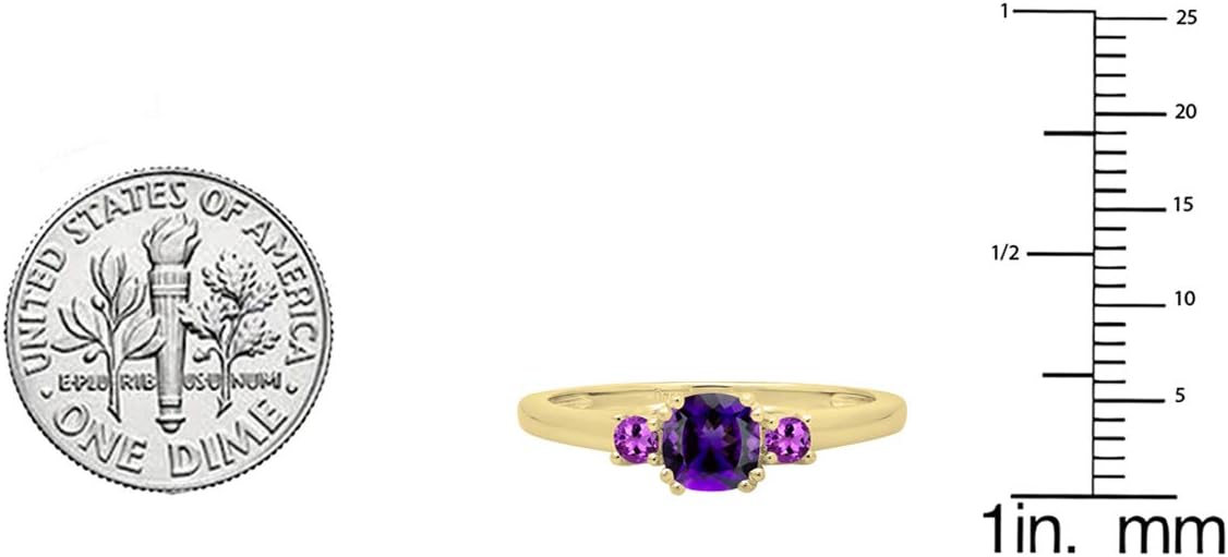 Dazzlingrock Collection 18K Yellow Gold 5 MM Cushion & Round Gemstone Ladies Bridal 3 Stone Engagement Ring