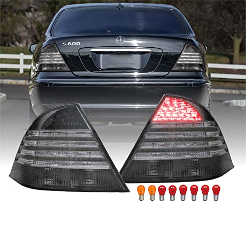USR DEPO 00-06 W220 S-Class LED UPGRADE Replacement Facelift Rear Tail Lights (Left + Right) Compatible with 2000-2006 Mercedes Benz W220 SClass (Smoke Lens, Plug and Play, Bulbs Included, 2PC Set)