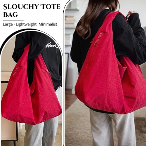 Image of Slouchy Tote Bag for Women Large Nylon Shoulder Bag with Multiple Pockets Crescent Bag Underarm Hobo Bag for Travel Gym
