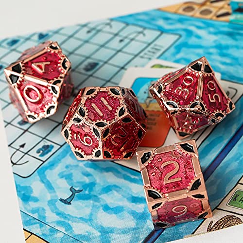 Udixi Metal Dnd Dice Set, 7-Die Polyhedral D&D Dice Set For Dungeons And Dragons Role Playing Game, D And D (Red Copper-Red Black) #TOP3