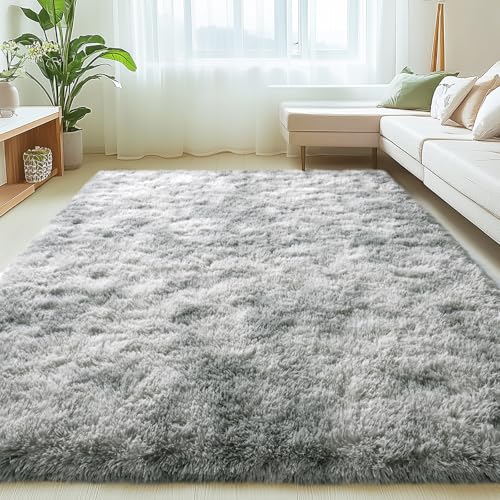 6x9 Rugs for Living Room, Large Fluffy Area Rugs for Bedroom, Soft Carpet Shag Kids Room Rug, Non-Slip Fuzzy Rugs Indoor (Grey Tie-Dyed, 6ft x 9ft)