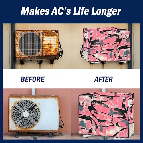 Image of Digital Print Split AC Cover Set for 1.5 Ton Indoor & Outdoor Units - Dustproof & Water Resistant Protection (Pink Black)