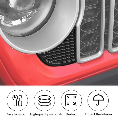 Image of JWWY Front Grille Inserts Bezels Cover Trim Compatible with 2024 Jeep Wrangler JL JLU & Gladiator JT Exterior Accessories 2pcs Carbon Fiber