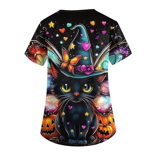 OIOLOYJM Halloween Christmas Scrub Tops Women Print V Neck Short Sleeve Plus Size Scrubs for Womens Shirts with Pockets