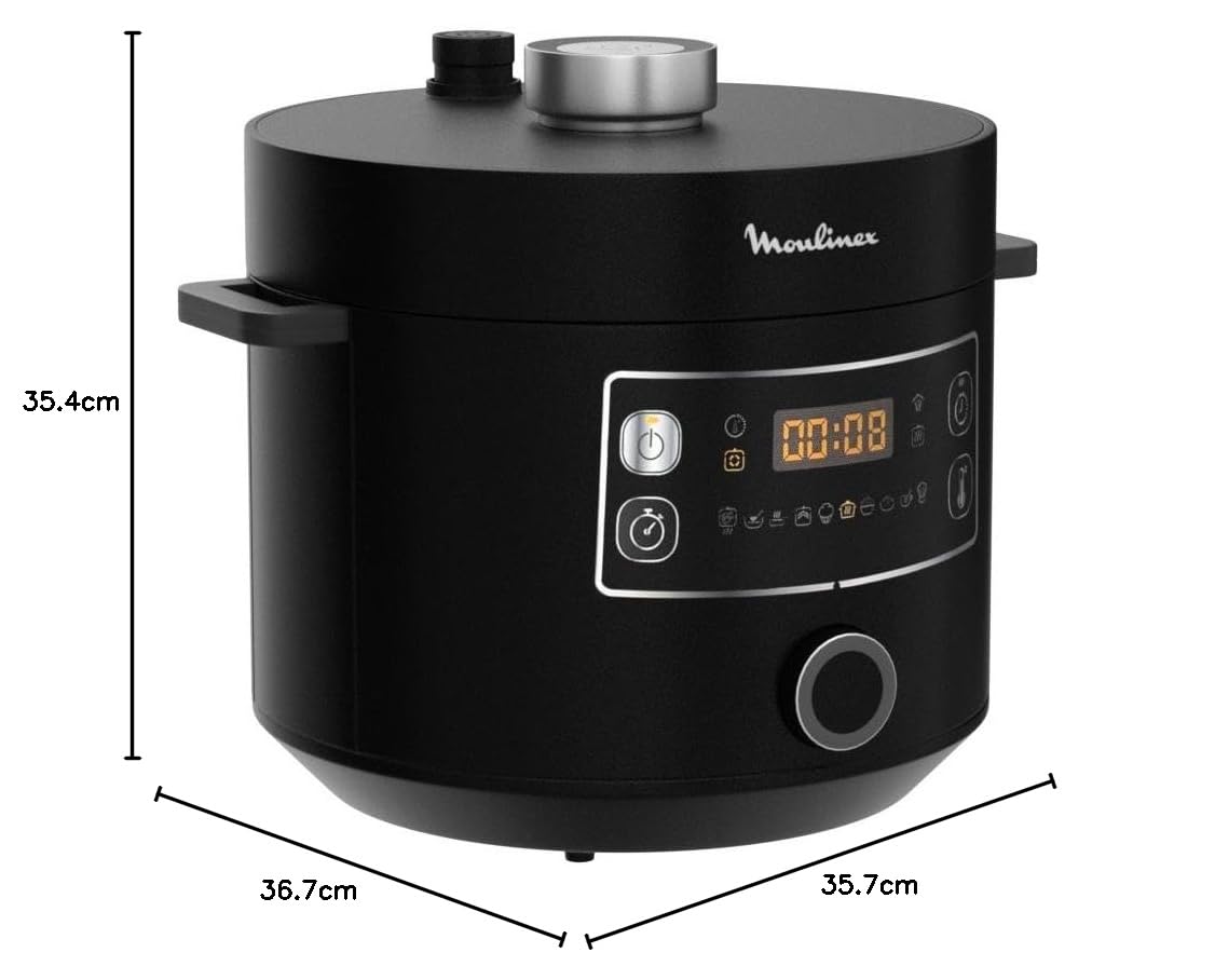Moulinex Epic Turbo Cuisine CE7548 Elektrischer Schnellkochtopf, 1090 W, 10 Automatikprogramme, Dampfgarkorb, Schwarz