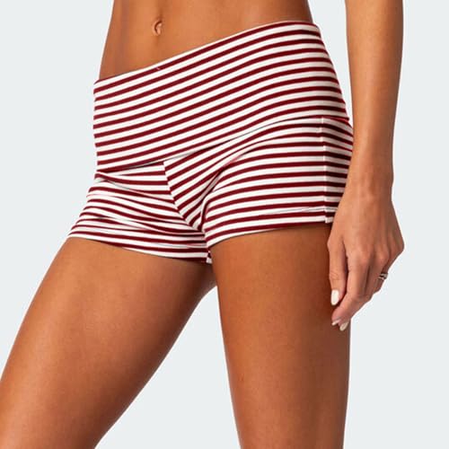 Image of Women Low Waist Lounge Shorts Fold Over Skinny Pajamas Shorts Summer Casual Pj Bottom Sleep Shorts