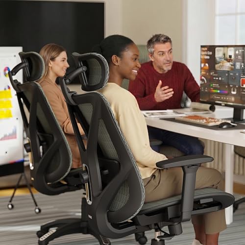Image of ELABEST T23 Ergonomic Mesh Office Chair, High Back Computer Desk Chair, Breathable AirMesh with Dual-Move Lumbar Support, 3D Armrests & Headrest, Tilt Lock, Big and Tall for Home Office((Eucalyptus)
