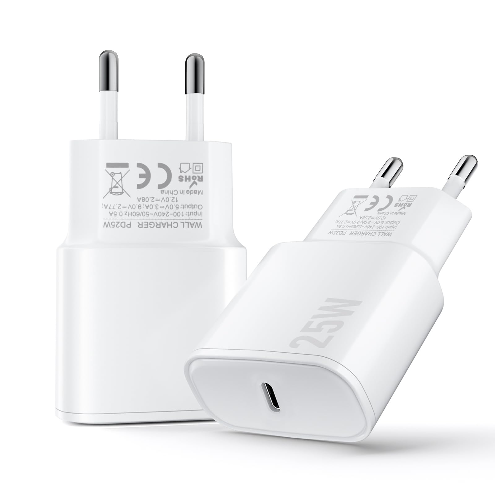 TYW Ladegerät USB C, 2er Pack 25W Stecker USB C Schnelles Wandladegerät Netzteil Adapter für iPhone 17 16 15 14 13 12 11 Pro Max XR XS Tablett Switch